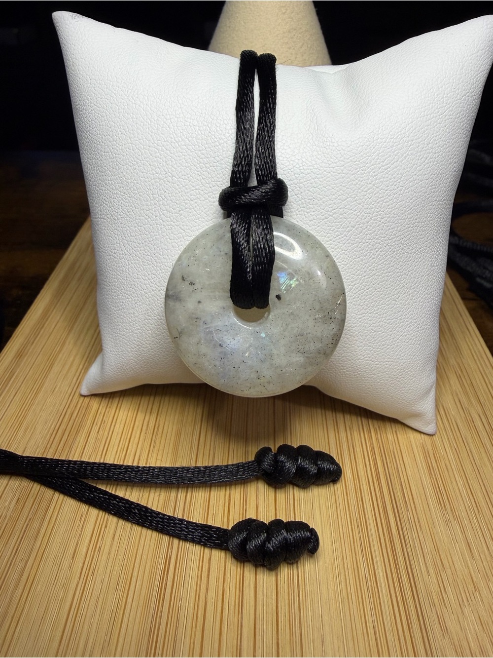 Natural Labradorite Donut Pendant 24” Adjustable Necklace